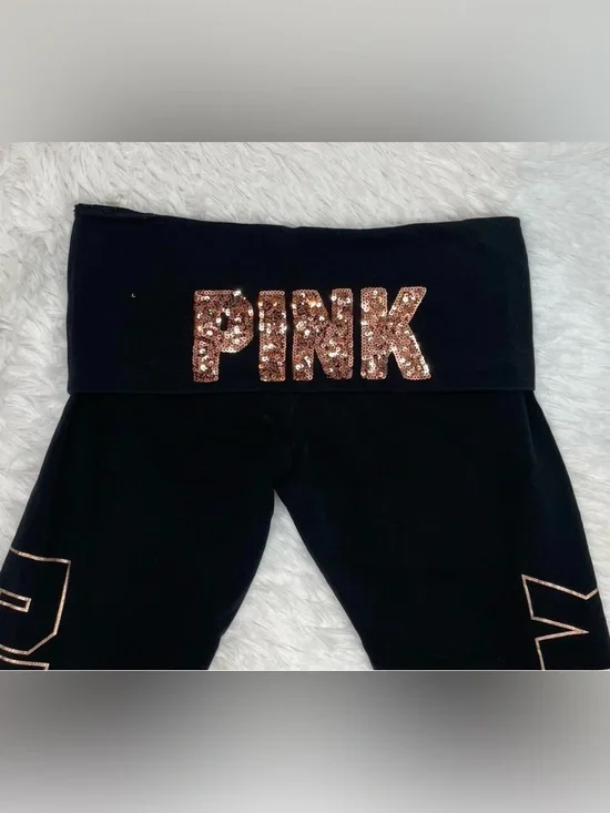 Victoria's Secret Pink Yoga Pants Medium Fold Over Bling Rhinestone Legging Y2k - Picture 2 of 9